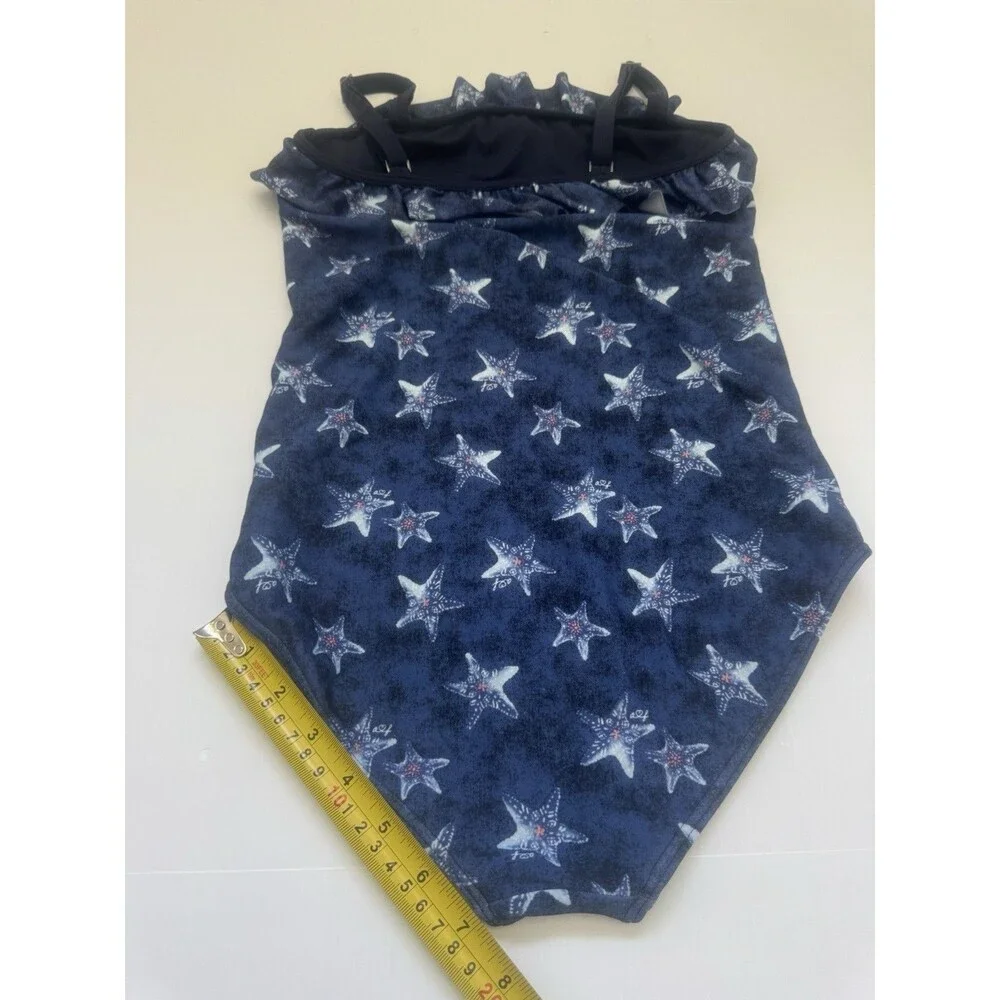 Abercrombie Kids Girls One Piece Swimsuit Size 13 14 Navy Blue Starfish Ruffle